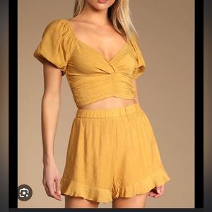 Find Your Sunshine Mustard Yellow Ruched Two-Piece Romper